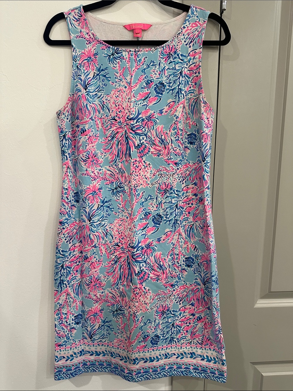 Lilly Pulitzer Light Blue Sleeveless Floral Shift Dress with Pink & Navy Accents